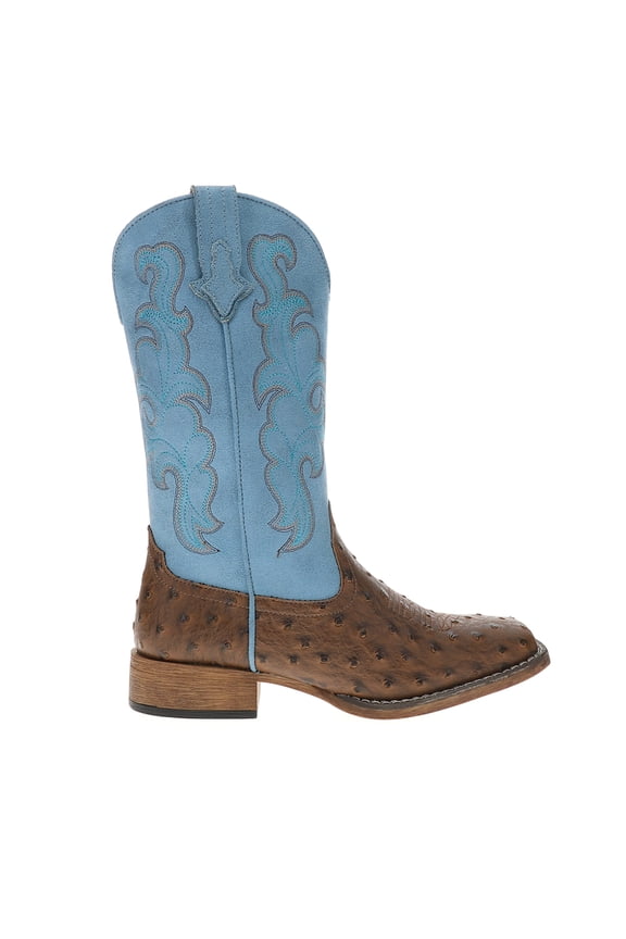 Womens Cowboy Classic Ostrich Print Square Toe Cowboy  Mid Calf Boots
