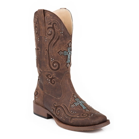 Roper Womens Faith Rhinestone Square Toe Cowboy Mid Calf Boots