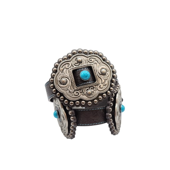 Roper Womens Floral Embossed Large Concho Leather Belt (M)