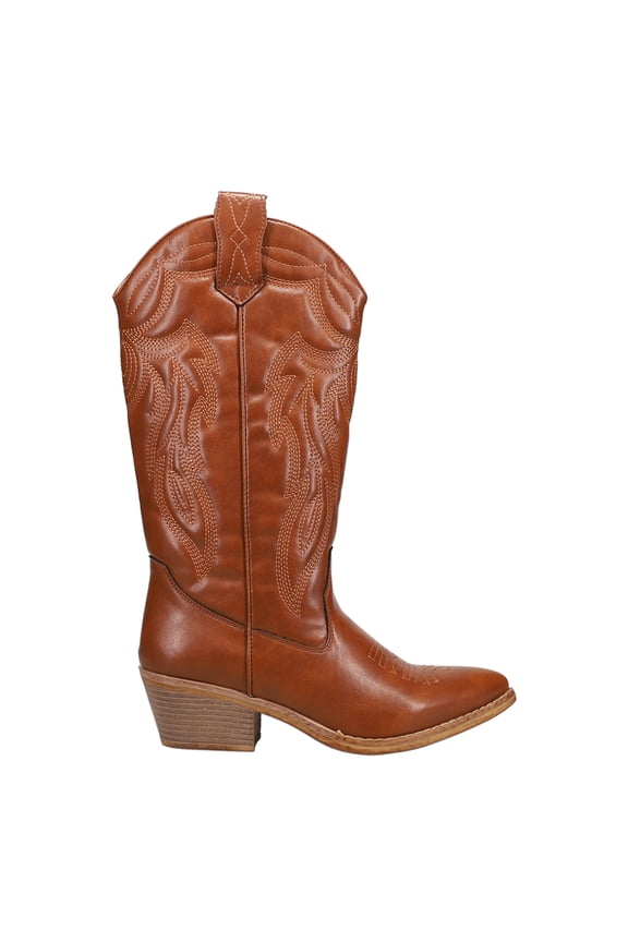 Womens Hattie Narrow Embroidered Pointed Toe Pull On Cowboy Mid Calf