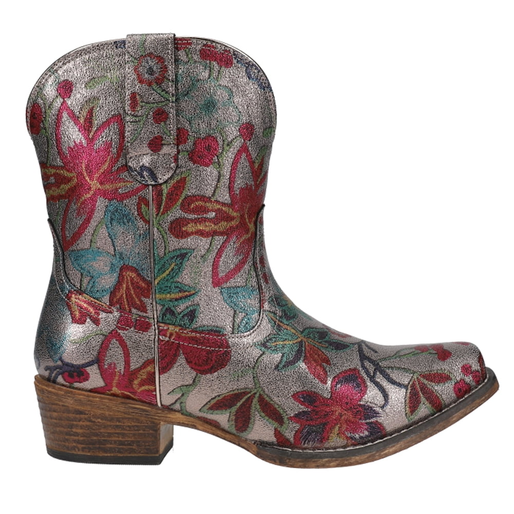 Roper Ingrid (Black) - Women's Metallic Leather Cowgirl Boot