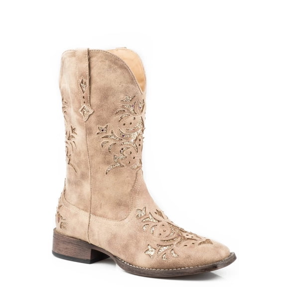 Roper Womens Kennedy Glitter Tooled Inlay Square Toe Cowboy  Casual Mid Cal