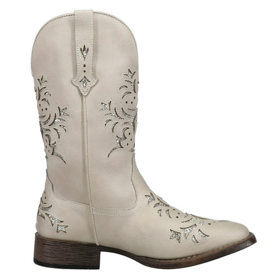 Roper Womens Kennedy TooledInlay Glitter Square Toe Pull On Cowboy Mid Cal