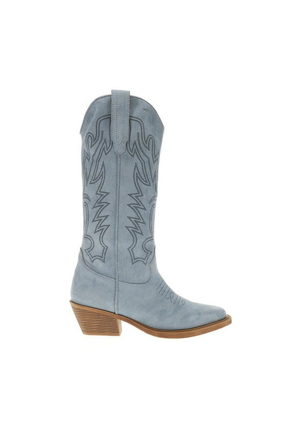 Womens Kit Laser Embroidered Square Toe Pull On Cowboy Mid Calf Boot