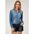 thumbnail image 1 of Roper Womens Long Sleeve Button Light Weight Med Blue Denim Blouse Western Shirt With V Neck Tie Front Embroidery Front, 1 of 1