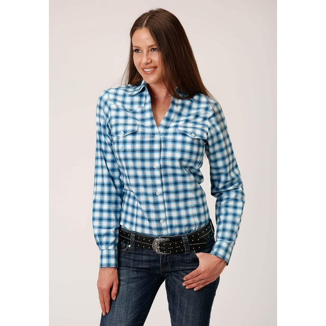 Roper Womens Long Sleeve Button New Stretch Check Western Shirt