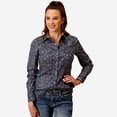 thumbnail image 1 of Roper Womens Long Sleeve Snap Navy Paisley Western Shirt, 1 of 2