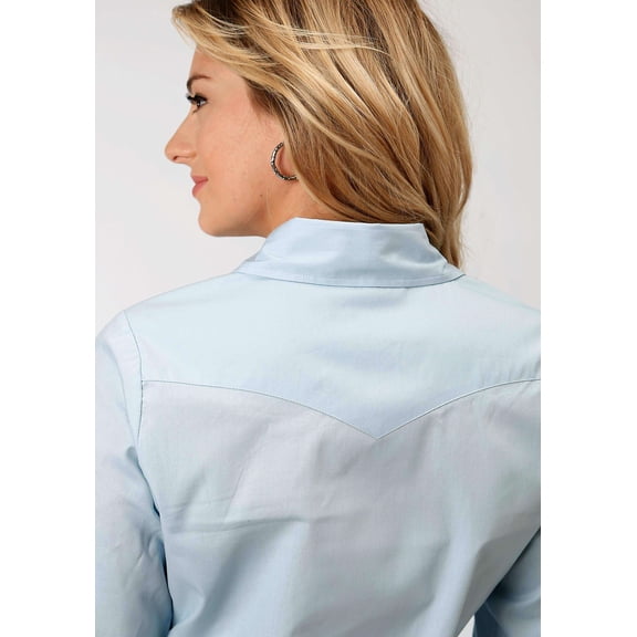 Roper Womens Long Sleeve Western Snap Shirt Instock Solid Poplin Solid Poplin Lt Blue