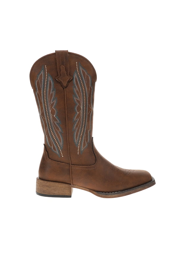 Womens Loretta Embroidered Square Toe Pull On Cowboy Mid Calf Boots