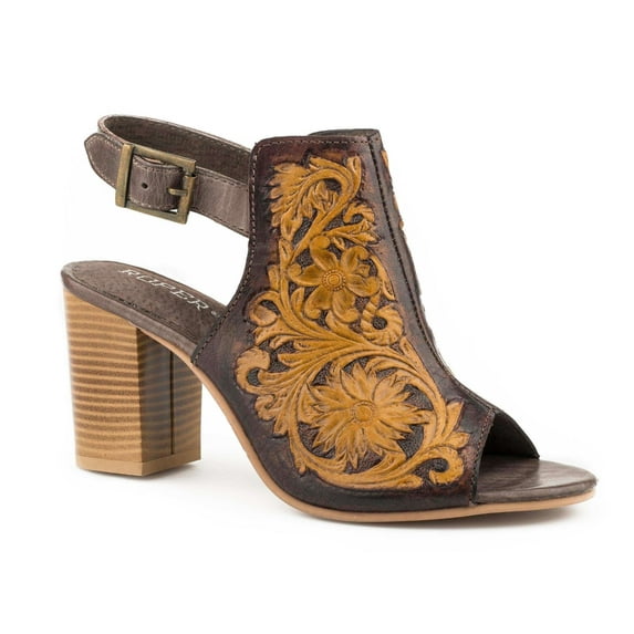Roper Womens Mika Floral Embossed Open Toe Shootie Pumps Dress Casual Shoes