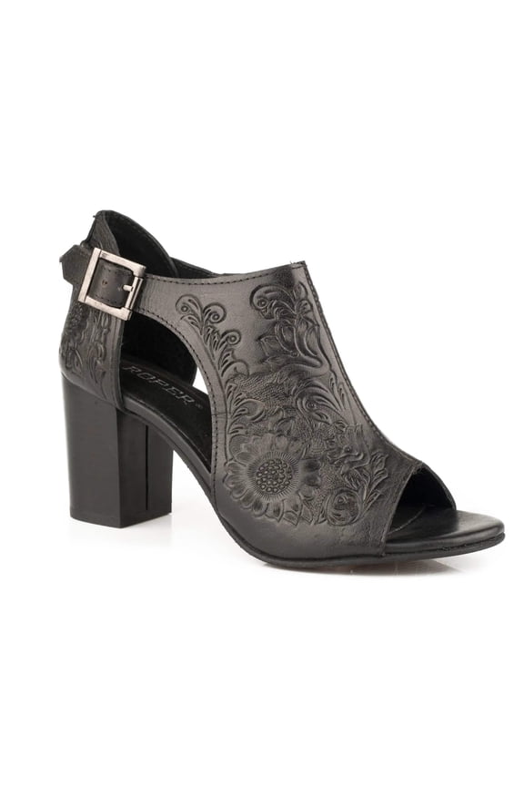 Womens Mika Floral Embossed Block Heel Casual Shoes