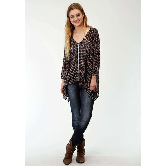 Roper Womens Multicolored Print Long Sleeve Tunic Length Western Shirt