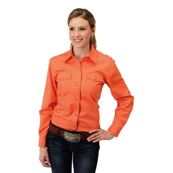 Roper Womens Orange Long Sleeve Western Snap Shirt Solid