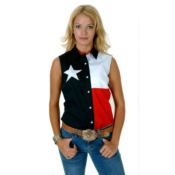 Roper Womens Red White And Blue Pieced Texas Flag Sleeveless Western Snap Shirt