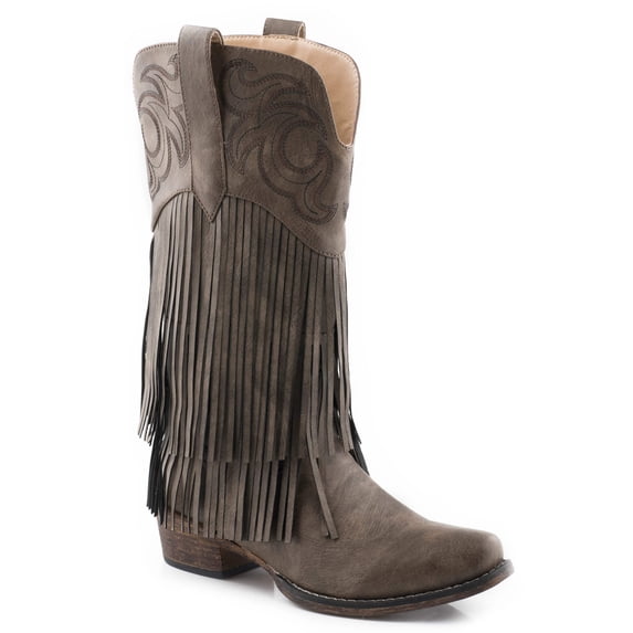 Roper Womens Rickrack Embroidery Fringe Snip Toe Cowboy Mid Calf Boots