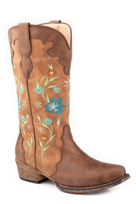 Womens Riley Blossom Floral Embroidered Snip Toe Cowboy Mid Calf Boo