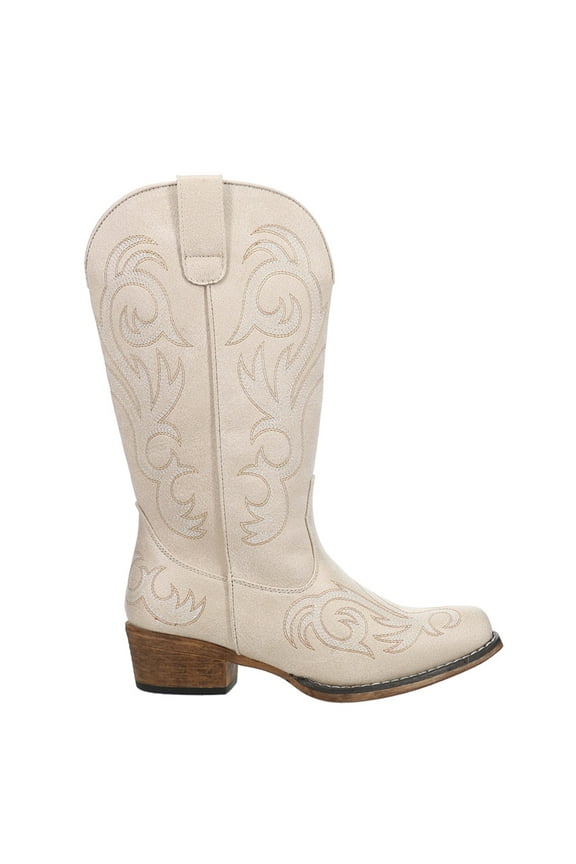 Womens Riley Embroidered Snip Toe Cowboy  Mid Calf Boots
