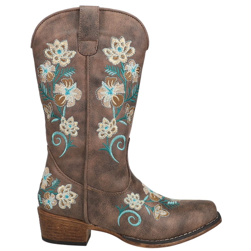 Roper Womens Riley Floral Embroidery Snip Toe Cowboy Mid Calf Boots ...
