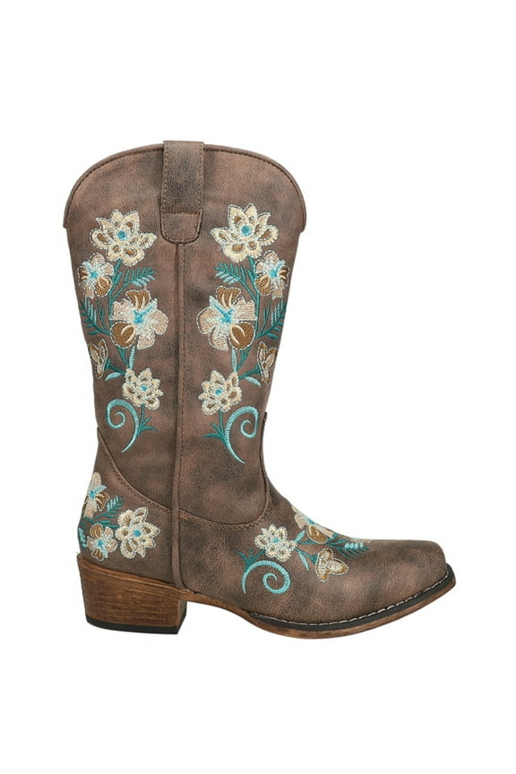 Womens Riley Floral Embroidery Snip Toe Cowboy Mid Calf Boots