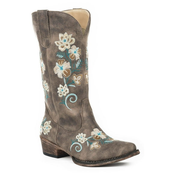 Roper Womens Riley Floral Embroidery Snip Toe Cowboy Mid Calf Boots