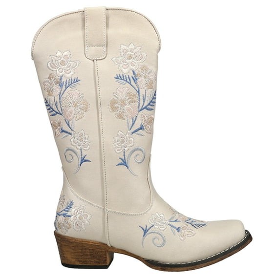 Roper Womens Riley Floral Embroidery Snip Toe Cowboy Mid Calf Boots