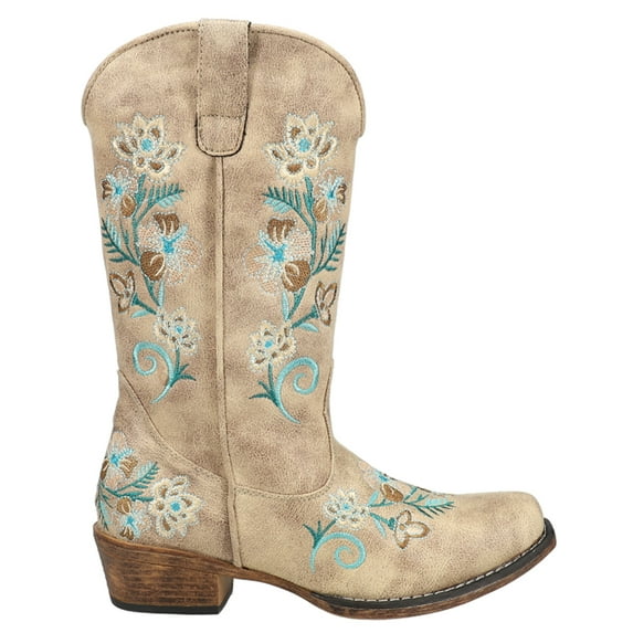 Roper Womens Riley Floral Embroidery Snip Toe Cowboy Mid Calf Boots