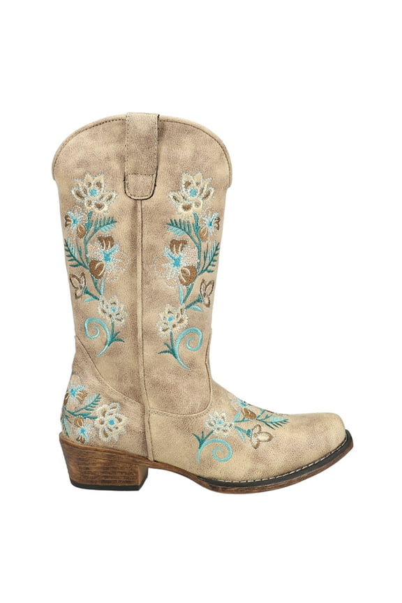 Womens Riley Floral Embroidery Snip Toe Cowboy Mid Calf Boots