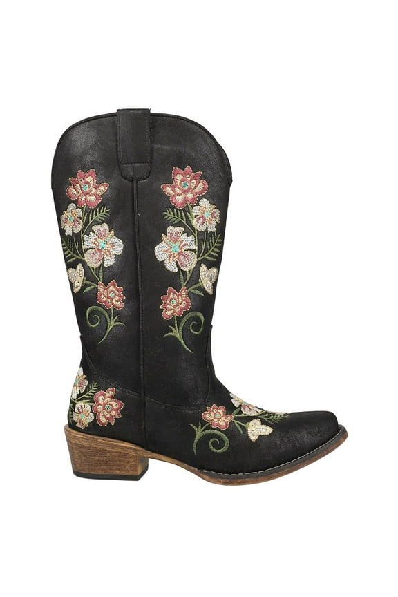 Womens Riley Floral Embroidery Snip Toe Cowboy Mid Calf Boots