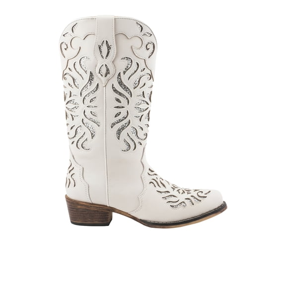Roper Womens Riley Glitz Tooled Inlay Snip Toe Cowboy Mid Calf Boots
