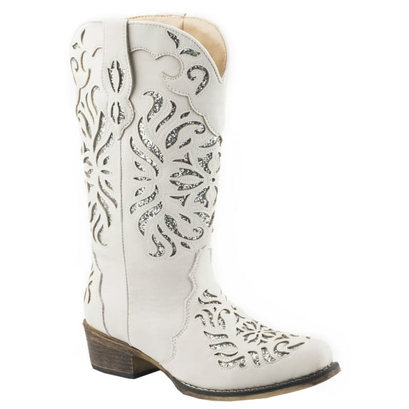 Roper Womens Riley Glitz Tooled Inlay Snip Toe Cowboy Mid Calf Boots ...