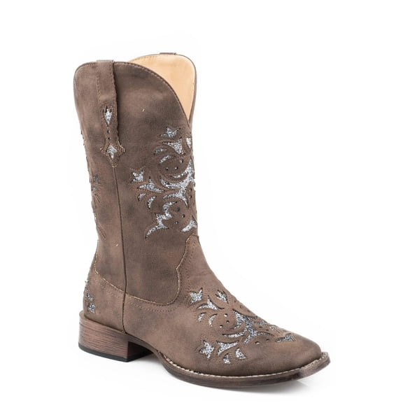 Roper Womens Riley Glitz Tooled Inlay Snip Toe Cowboy Mid Calf Boots