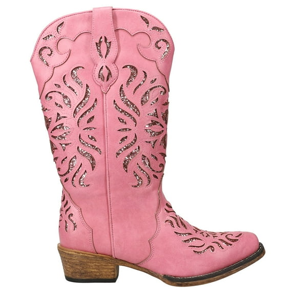 Roper Womens Riley Glitz Tooled Inlay Snip Toe Cowboy Mid Calf Boots