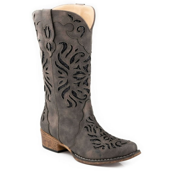 Roper Womens Riley Glitz Tooled Inlay Snip Toe Cowboy Mid Calf Boots