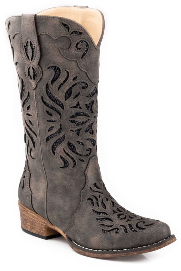 Womens Riley Glitz Tooled Inlay Snip Toe Cowboy Mid Calf Boots