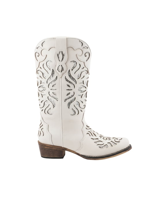 Womens Riley Glitz Tooled Inlay Snip Toe Cowboy Mid Calf Boots