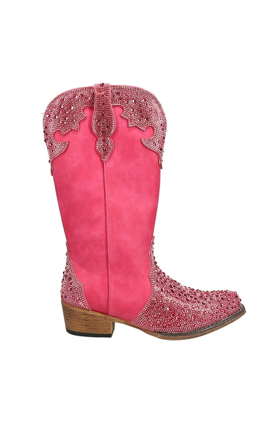 Womens Riley Jewells Rhinestone Overlay Snip Toe Cowboy Mid Calf Boo