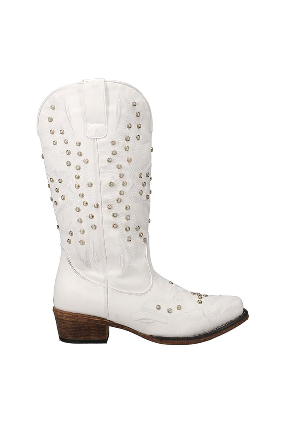 Womens Riley Pearl Embroidered Snip Toe Cowboy  Mid Calf Boots