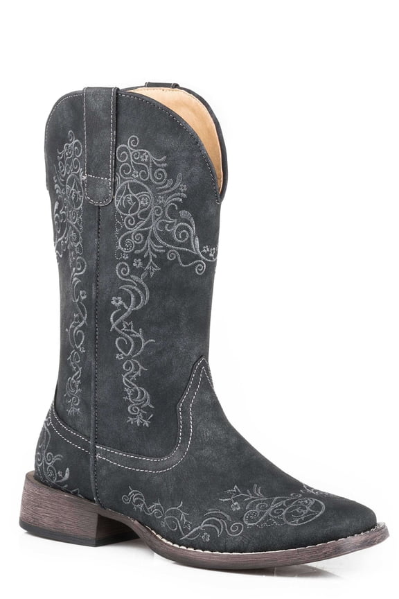 Womens Black Faux Leather Square Toe