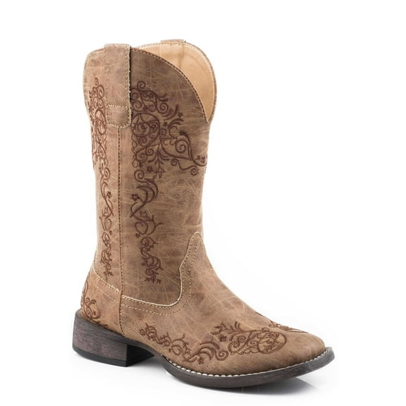 Roper Womens Riley Scroll Embroidered Square Toe Cowboy Mid Calf Boots