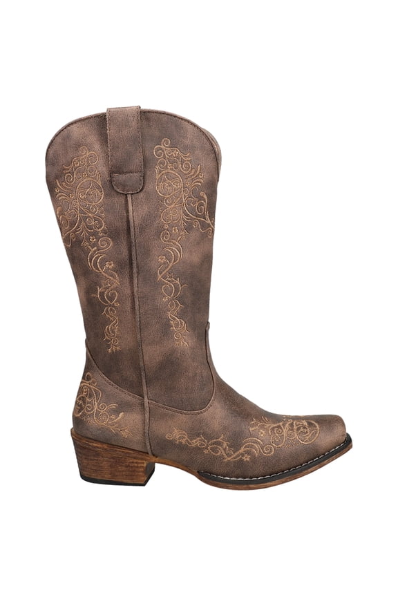 Womens Riley Scroll Embroidered Snip Toe Cowboy Mid Calf Boots