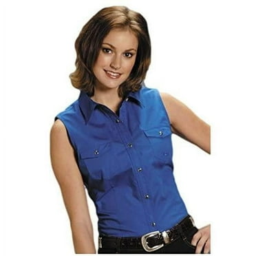 Roper Womens Royal Blue Solid Sleeveless Western Snap Shirt S