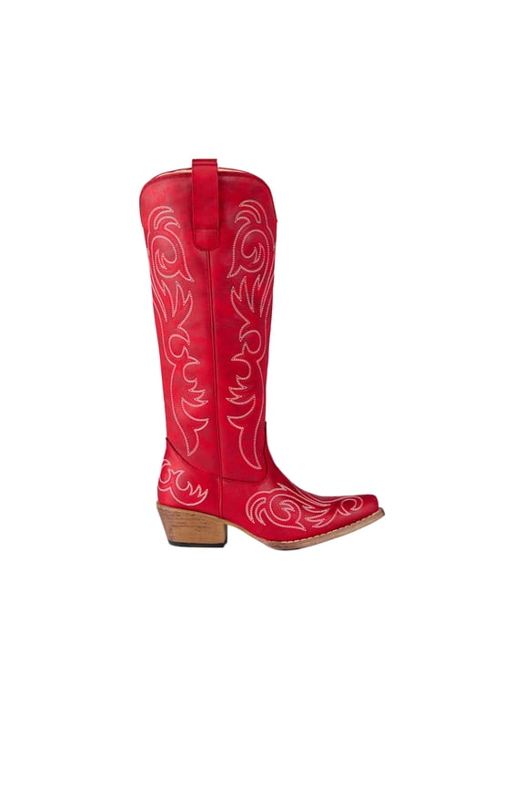 Womens Ryder Embroidered Snip Toe Pull On Cowboy Tall Boots