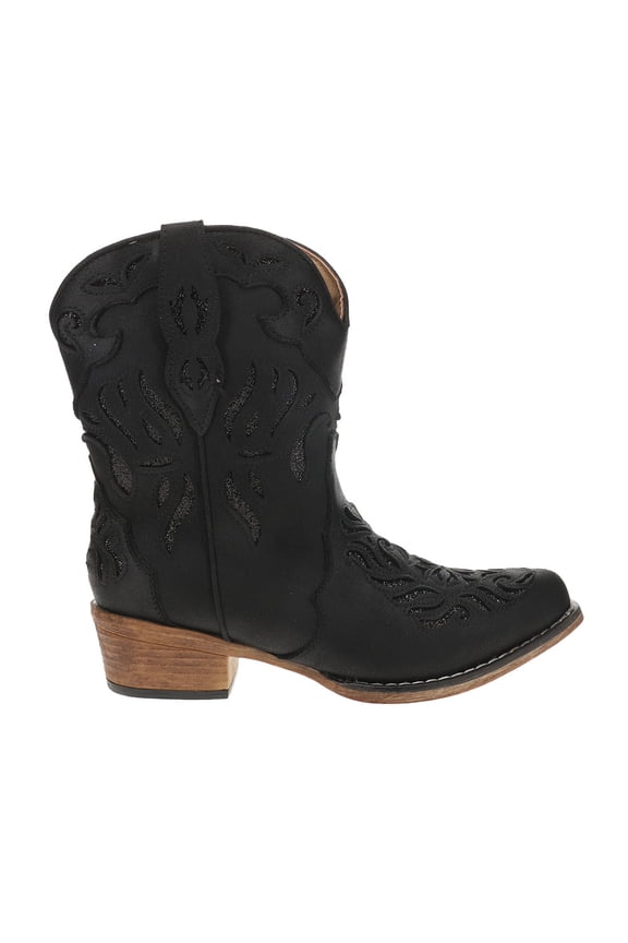 Womens Selena Glitter Tooled Inlay Snip Toe Pull On Cowboy Ankle Boo