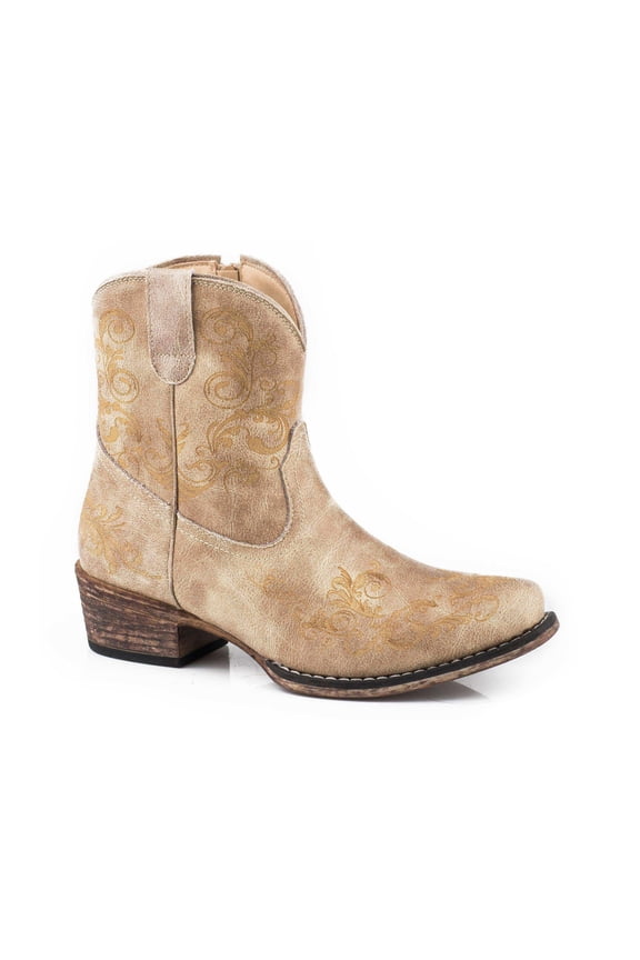 Womens Short Stuff Embossed Snip Toe Cowboy Ankle Boots