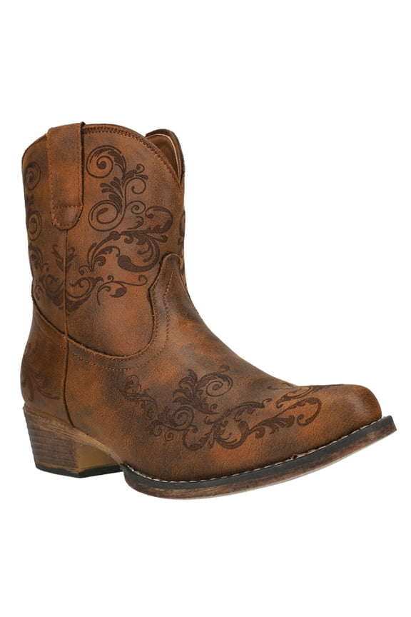 Womens Short Stuff Embroidery Snip Toe Cowboy Ankle Boots