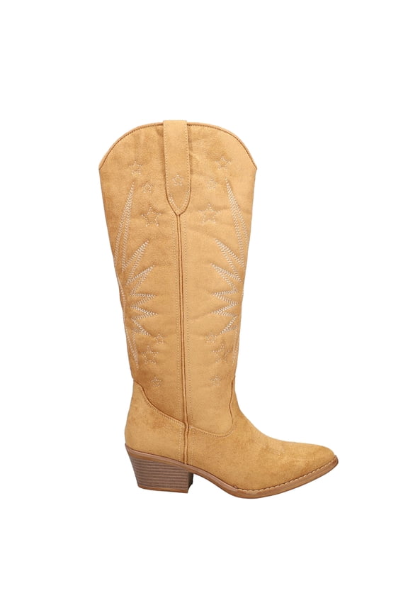 Womens Starburst Narrow Pointed Toe Embroidered Cowboy Mid Calf Boot