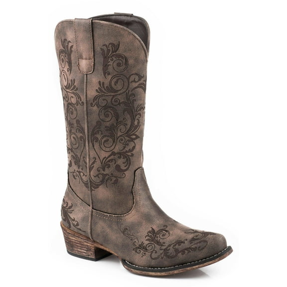 Roper Womens Tall Stuff Embroidery Snip Toe Cowboy Mid Calf Boots