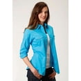 thumbnail image 1 of Roper Womens Turquoise Solid Long Sleeve Snap Western Shirt, 1 of 1