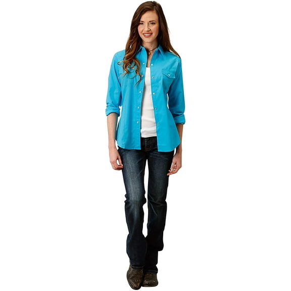 Roper Womens Turquoise Solid Long Sleeve Snap Western Shirt