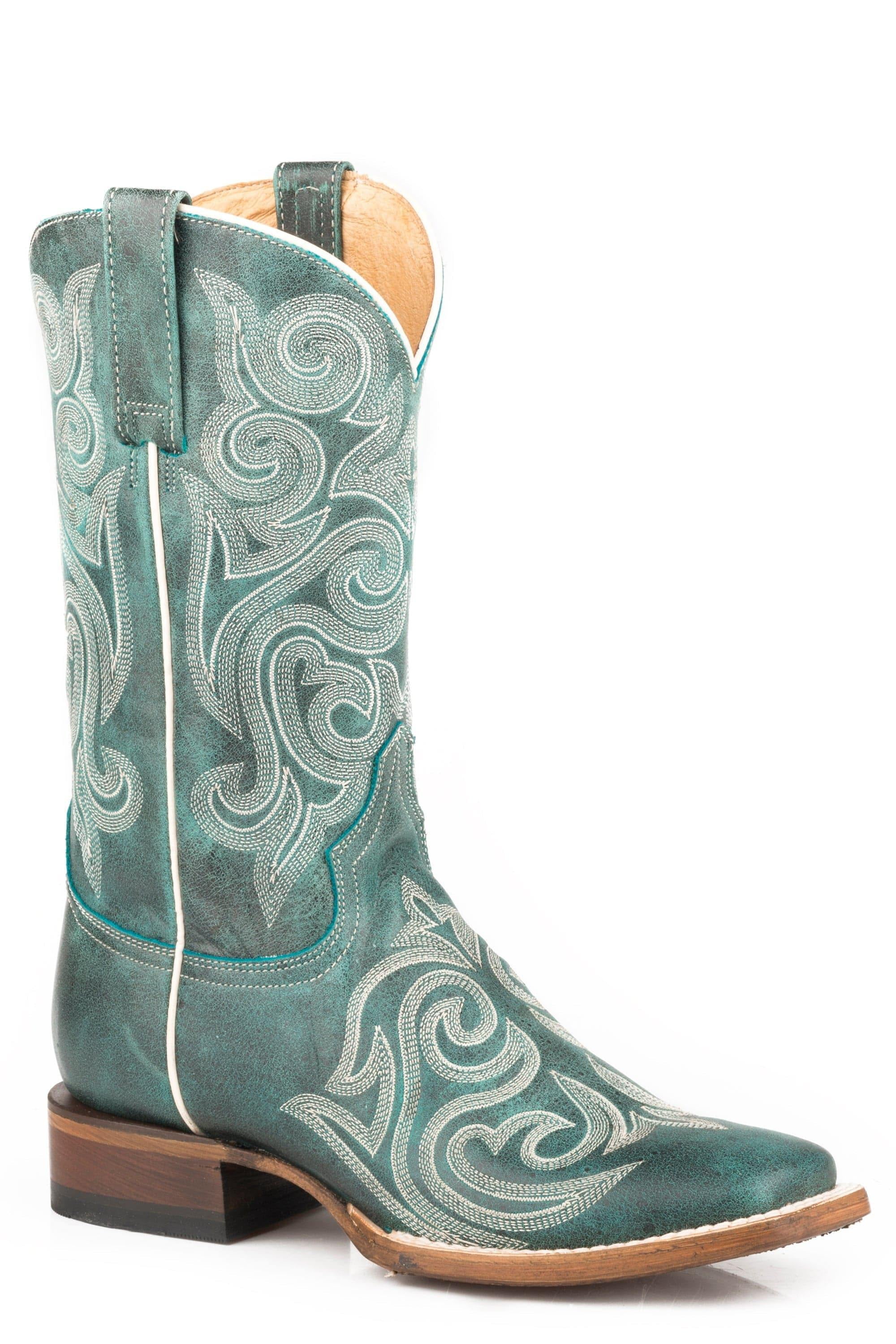 Roper Womens Vintage Turquoise Leather Vamp Shaft Boot With All Over ...